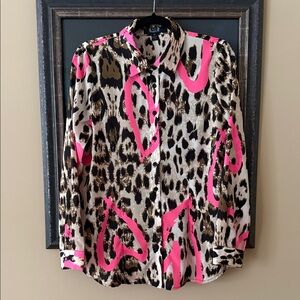 A.Z.I. Leopard print pink heart tie front or French tuck- like new, size Med